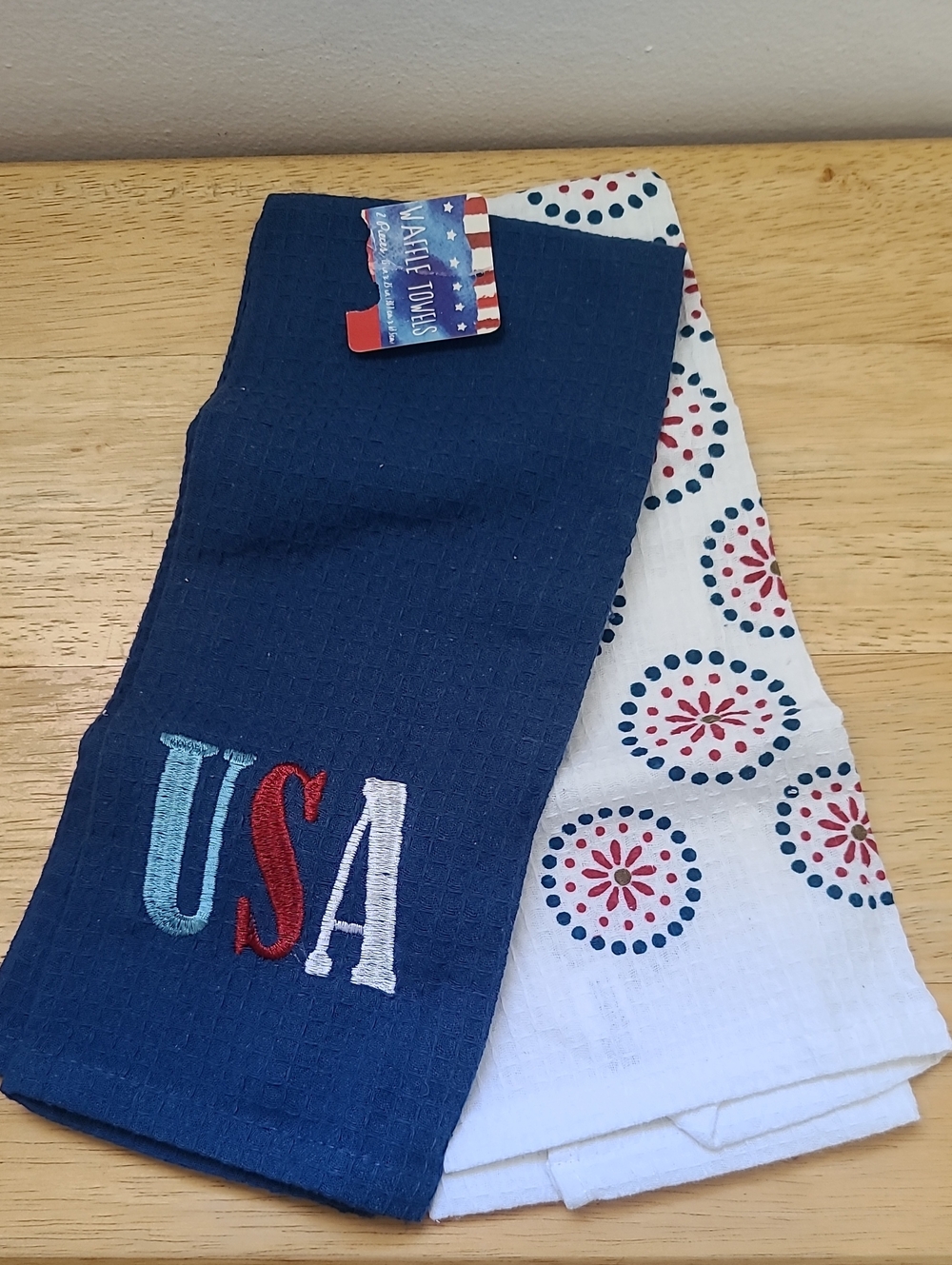Cotton Kitchen Towel Set (2) - Red, White, Blue